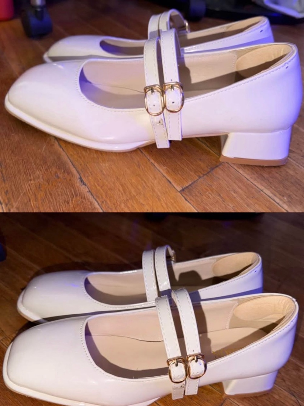 Classic Mary Jane Low Heel Pumps - White